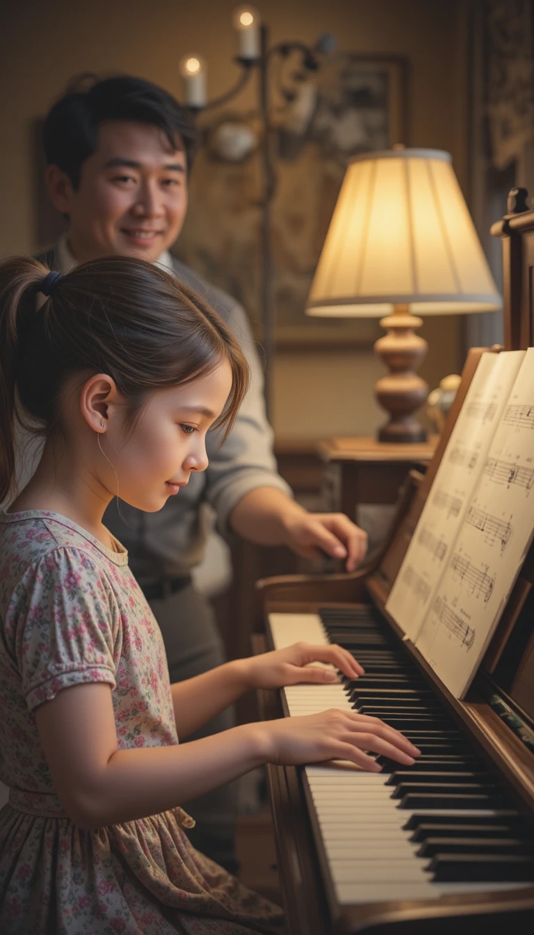 Girl practicing piano with instructor