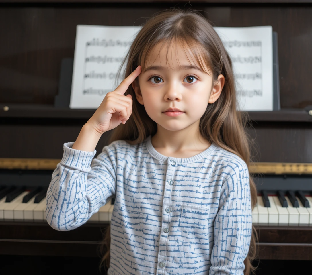 Young girl thinking at the piano