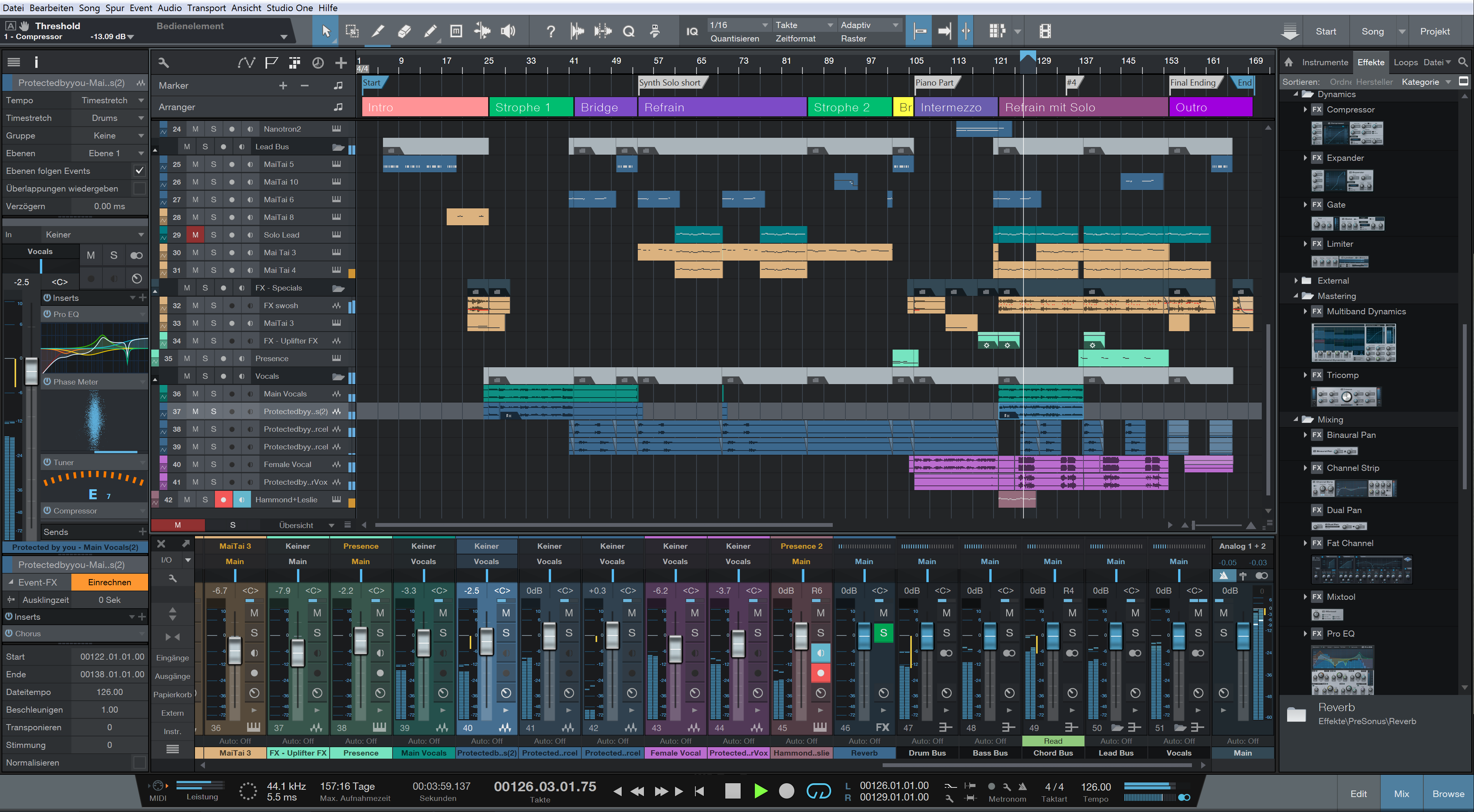 PreSonus Studio One DAW session showing music production